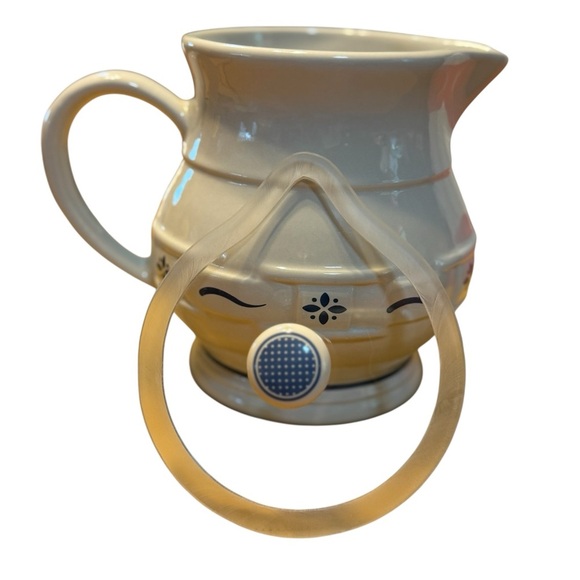 Longaberger Woven Traditions Lidded Blue Ceramic Pitcher 1 Quart - Picture 2 of 4